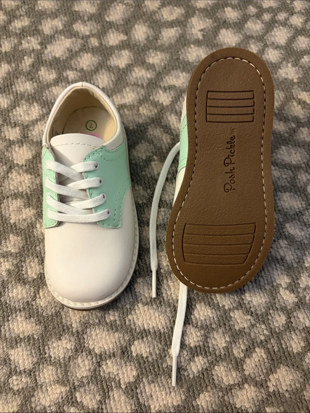 Kids Mint & White Lace-Up Dress Shoes